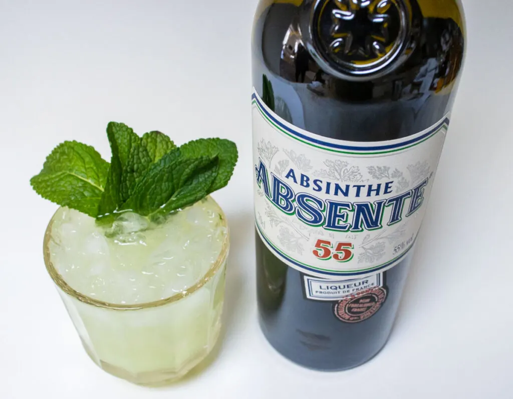 Absinthe Frappe and Absinthe Bottle from Above