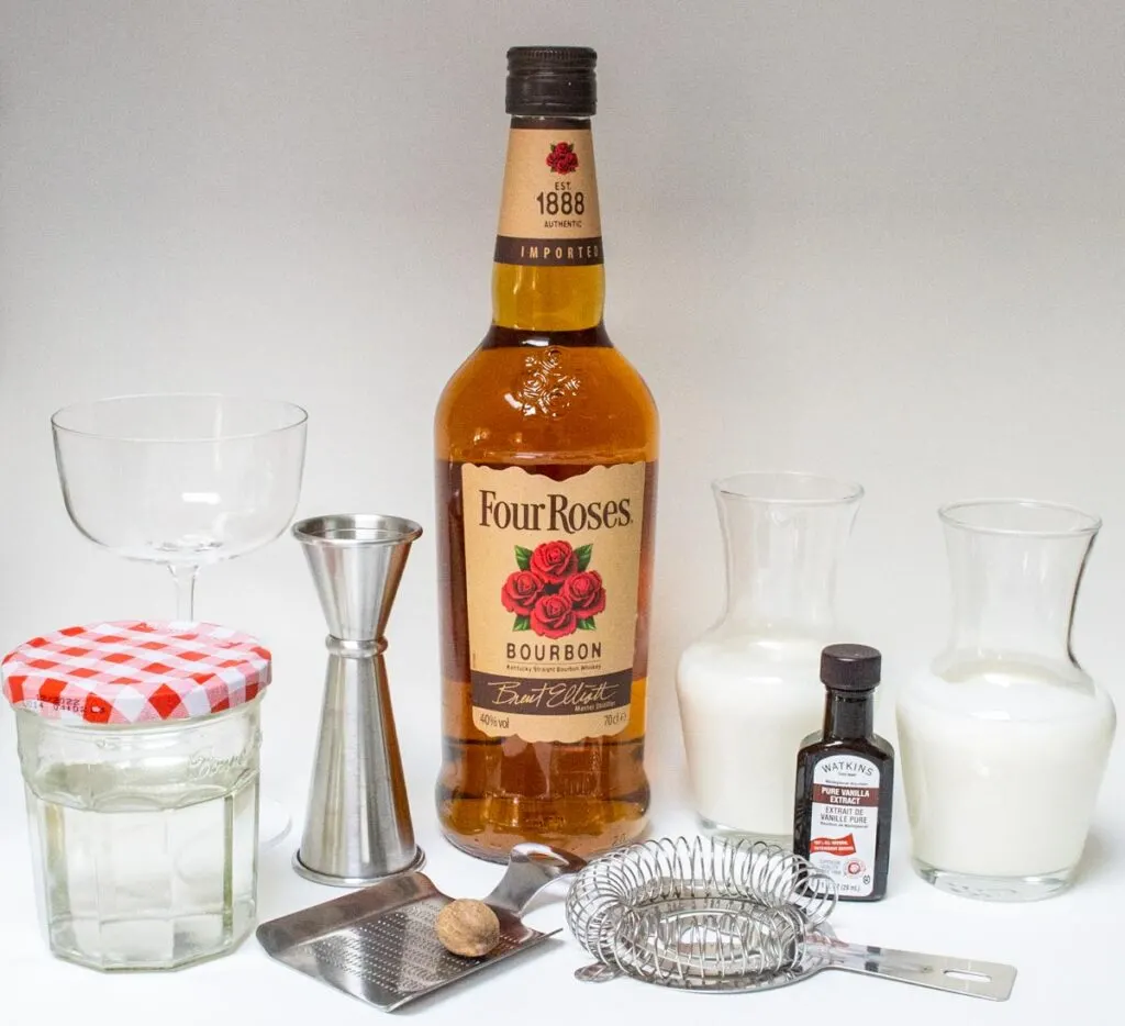 Bourbon Milk Punch Ingredients and Tools