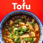 Pinterest image: photo of a mapo tofu in bowl with caption reading "How to Make Mapo Tofu"