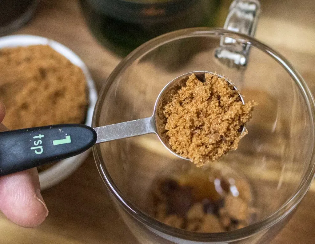 Measuring Brown Sugar for Irish Coffee Recipe