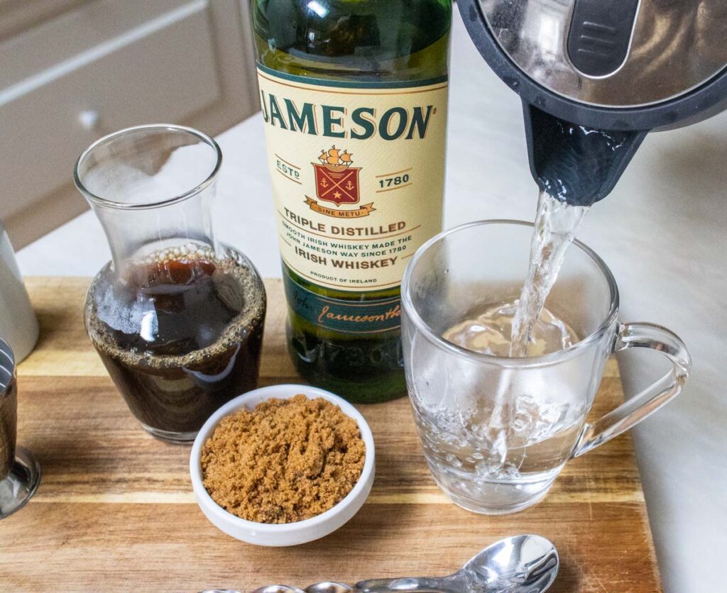 Pouring Boiling Water for Irish Coffee Recipe