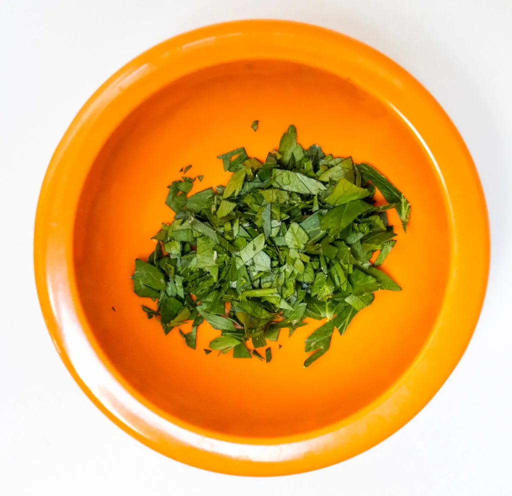Chiffonade of Parsley in a bowl