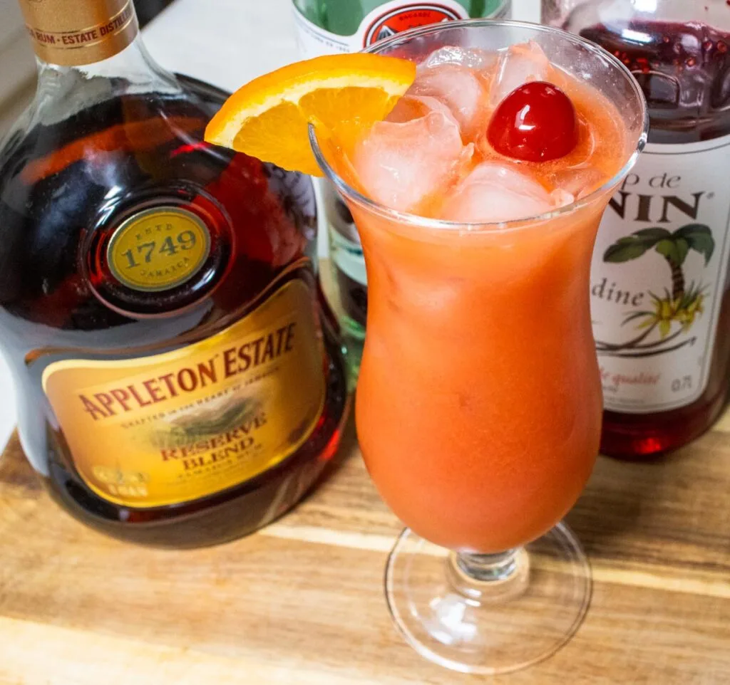 Crafted Hurricane Cocktail with bottles