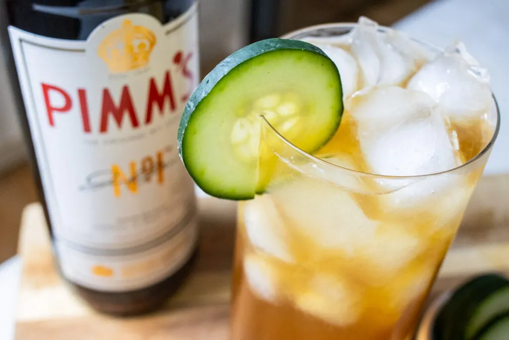 Crafted Pimms Cup Cocktail with Cucumber Wheel