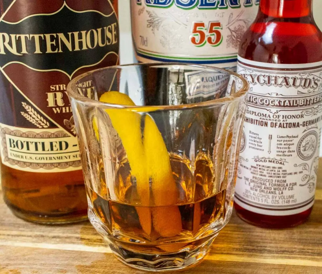 Crafted Sazerac Cocktail with Bottles
