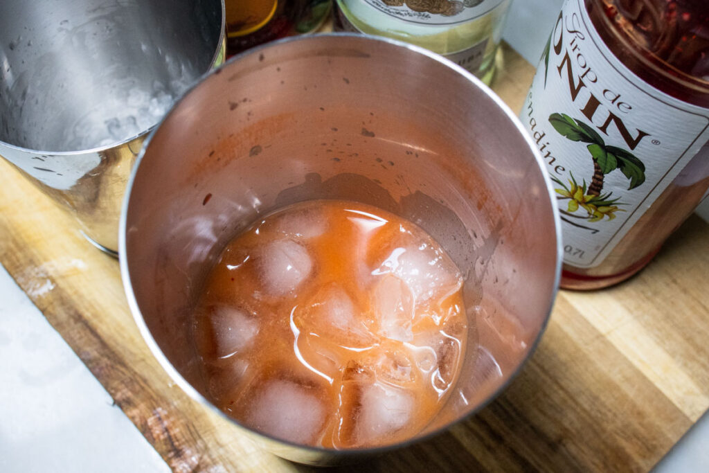 Hurricane Cocktail Recipe in Shaker with Ice
