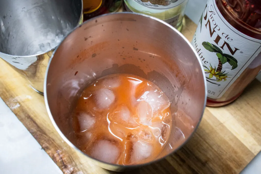 Hurricane Cocktail Recipe in Shaker with Ice