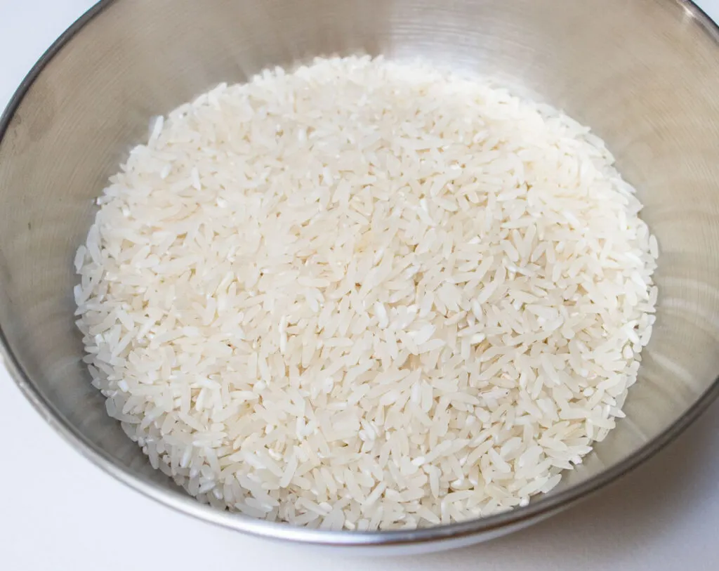 White Rice in a Metal Bowl