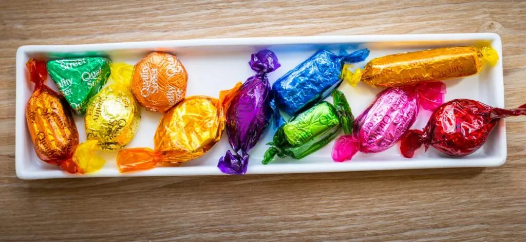 Quality Street Candies on White Plate