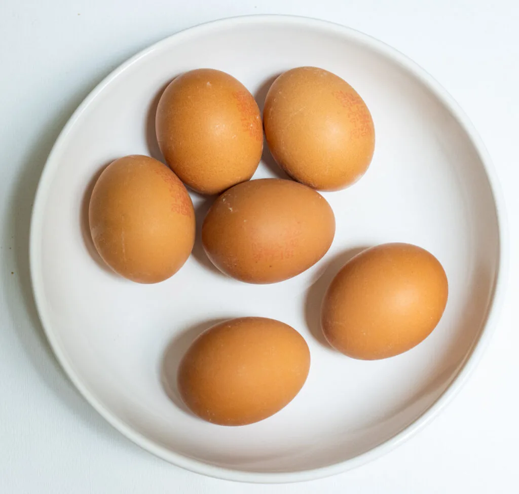 Six eggs in a bowl