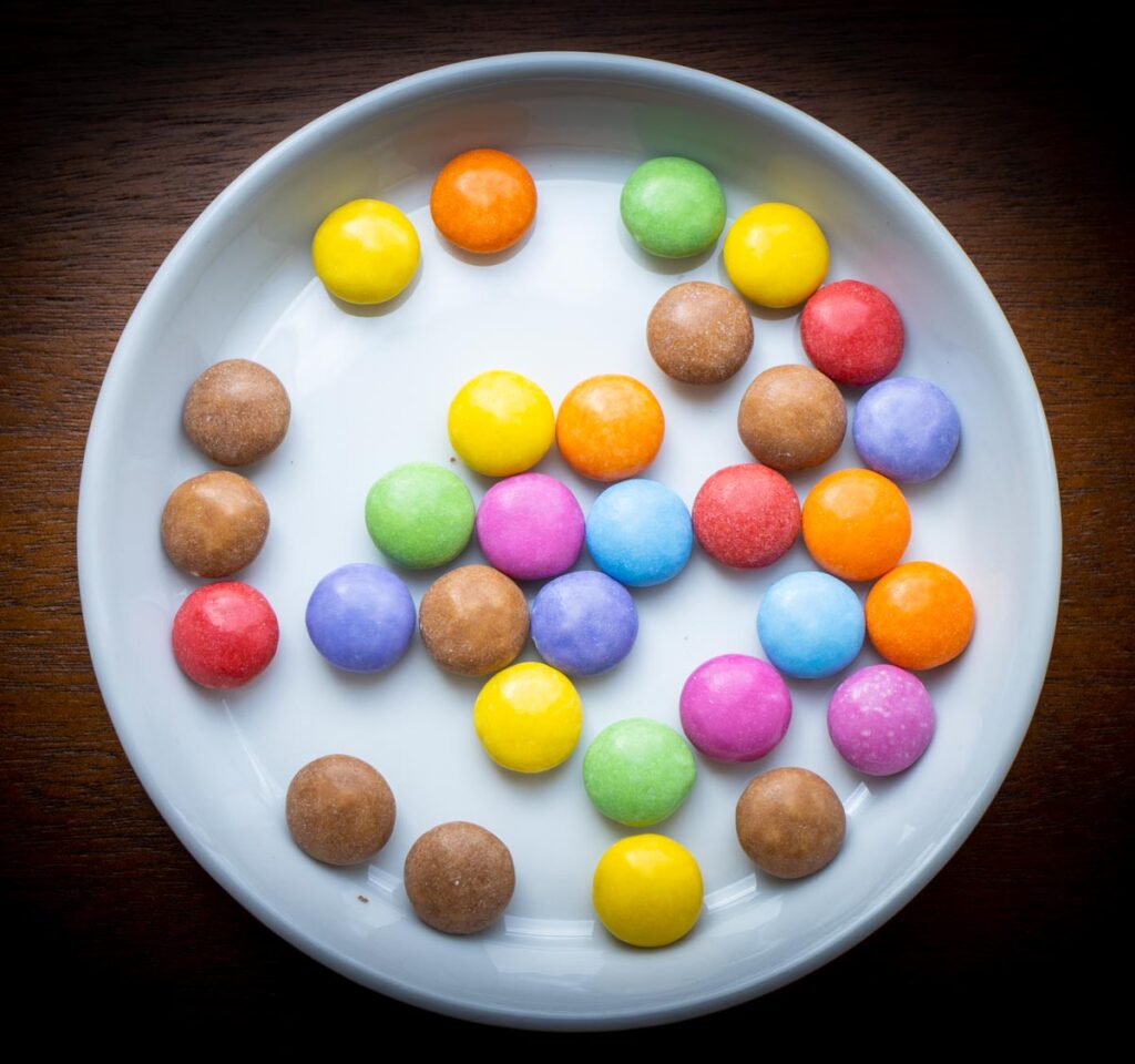 Smarties on White Plate