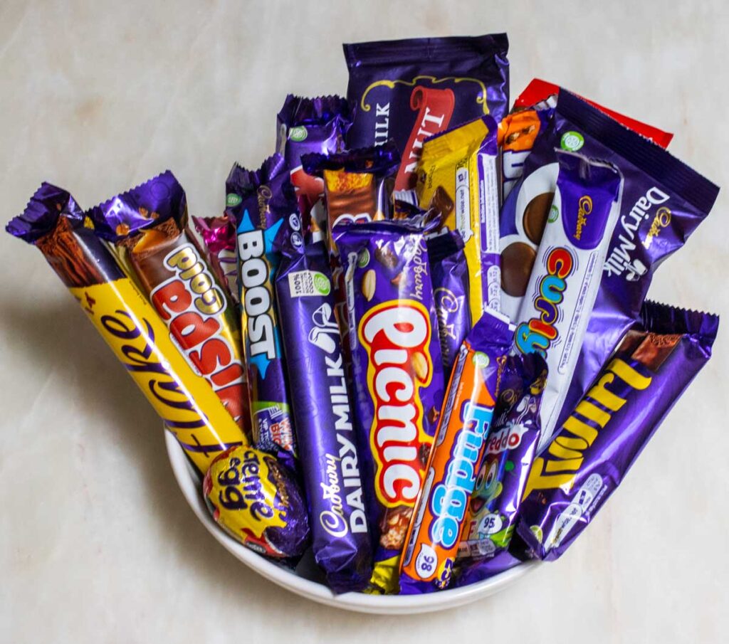 Wrapped Cadbury Bars in Bowl