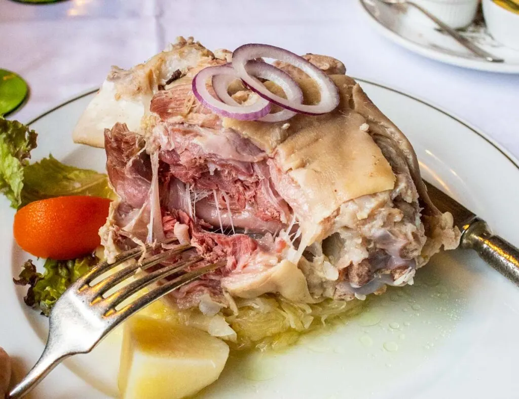 Jambonneau Choucroute with Fork at Maison des Tanneurs in Strasbourg