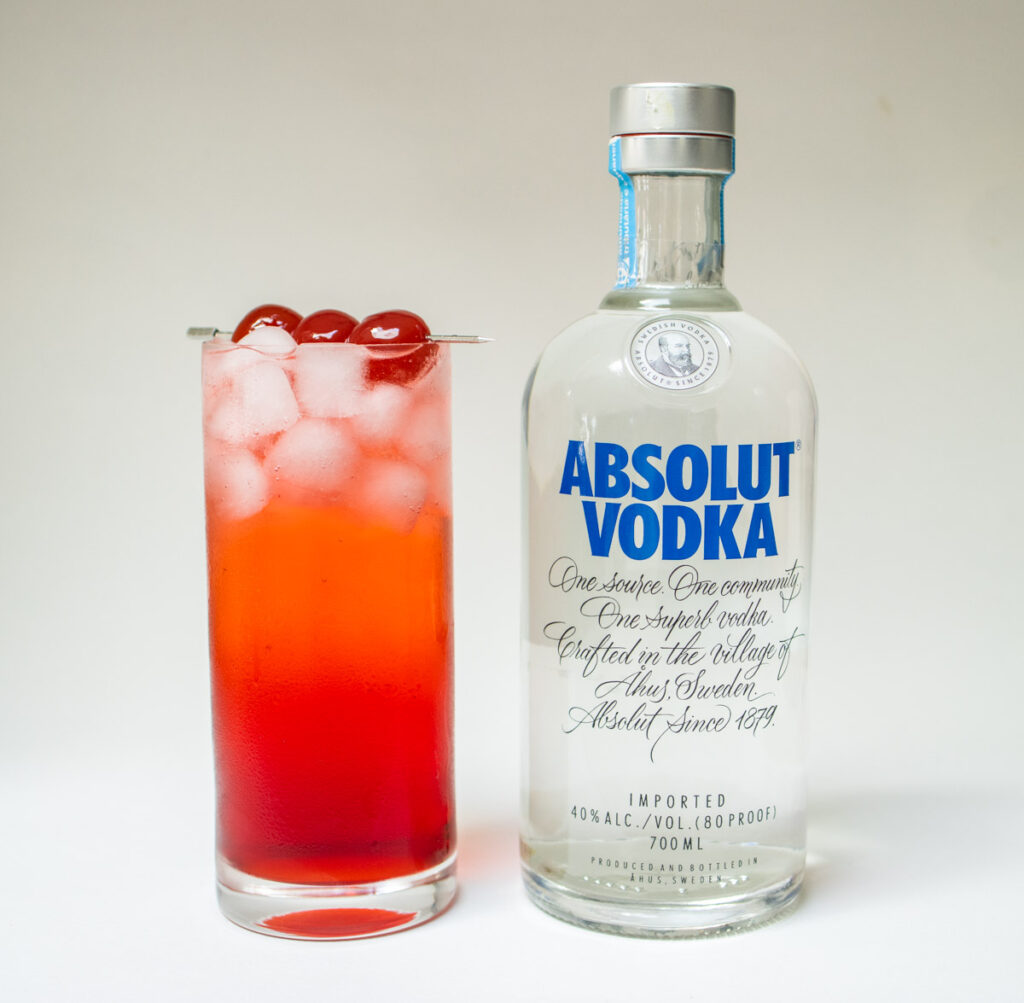 Dirty Shirley Cocktail with Absolut Vodka Bottle