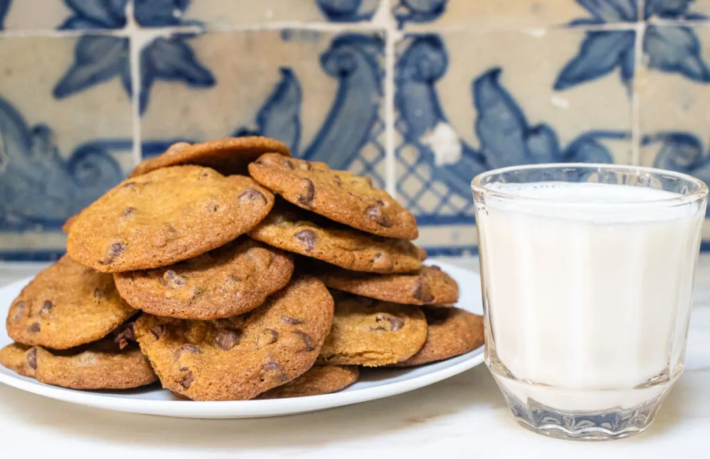 Stack of Chocolate Chip Cookies with Milk