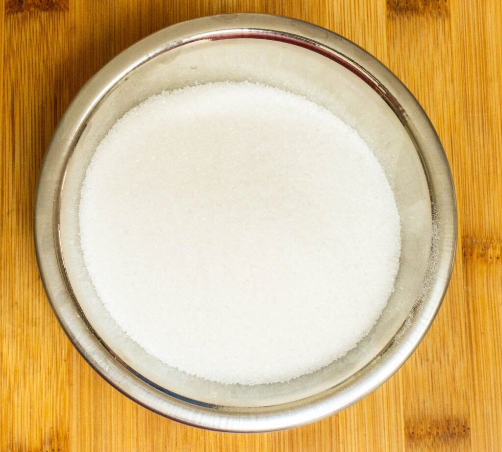 White Sugar in a metal bowl