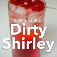 Pinterest image: photo of a Dirty Shirley cocktail with caption reading 