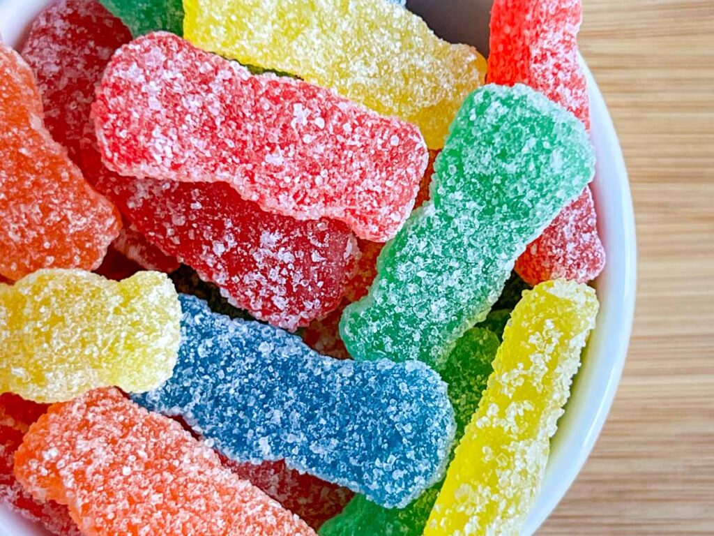 Sour Patch Kids Candy in White Bowl