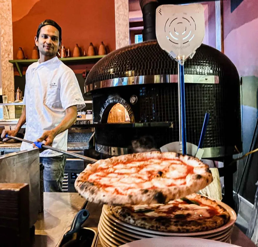 Pizzaiolo and Pizza Oven at Marrecreo in Lisbon