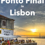 Pinterest image: photo of a Ponto Final sunset with caption reading "What it's like to eat at Ponto Final in Lisbon"