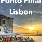 Pinterest image: photo of a Ponto Final sunset with caption reading 