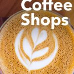 Pinterest image: photo of a flat white with caption reading "The Best Porto Coffee Shops"