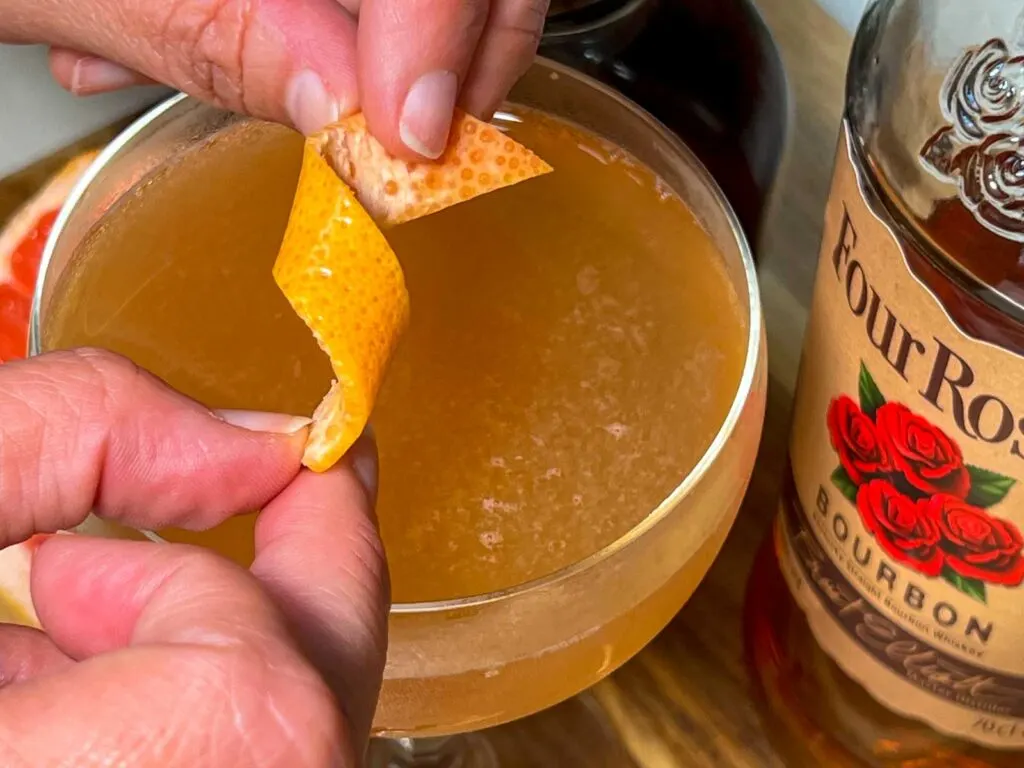Adding Grapefruit Peel to Brown Derby Cocktail