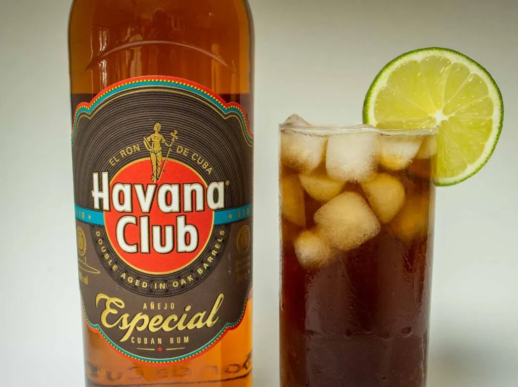 Crafted Cuba Libre with Rum Bottle