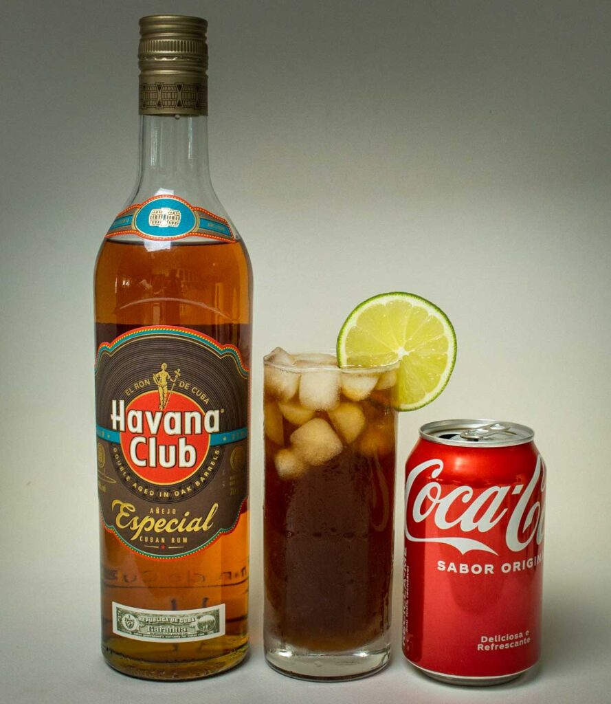 Cuba Libre with Rum Bottle and Coke Can