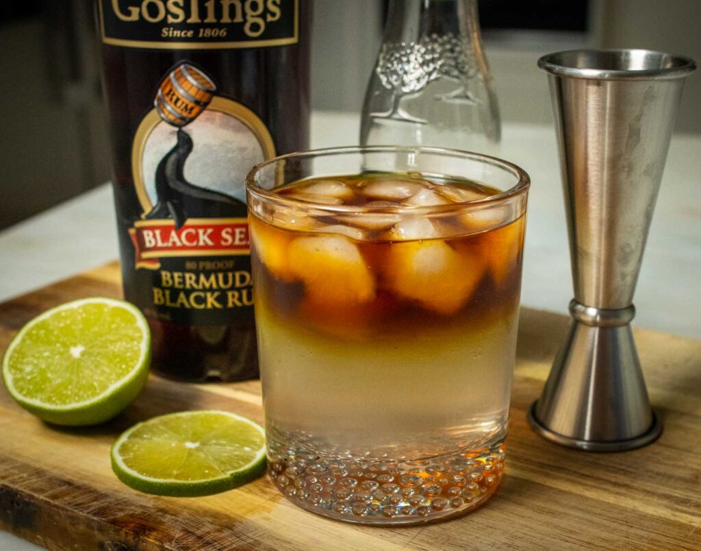 Dark and Stormy Cocktail with Ingredients