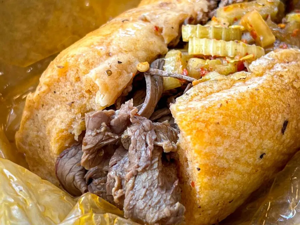 Italian Beef Sandwich Close Up at Mr. Beef in Chicago