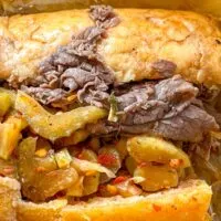 Italian Beef Sandwich Up Close at Als Italian Beef in Chicago