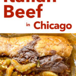Pinterest image: photo of Italian Beef Sandwich with caption reading "The Best Italian Beef in Chicago"