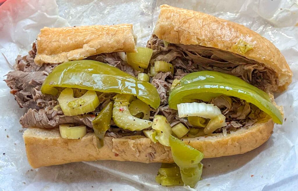 Italian Beef Sandwich on Wrapper at Mr. Beef in Chicago