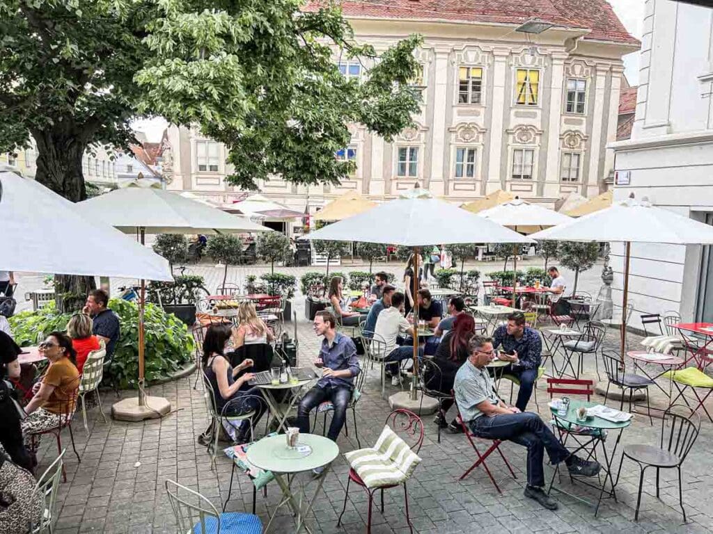 Outside Kunsthaus Cafe in Graz