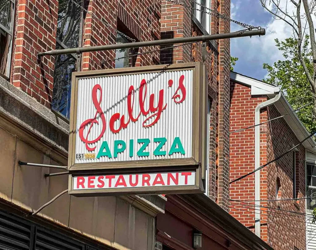 Sallys Apizza Sign in New Haven