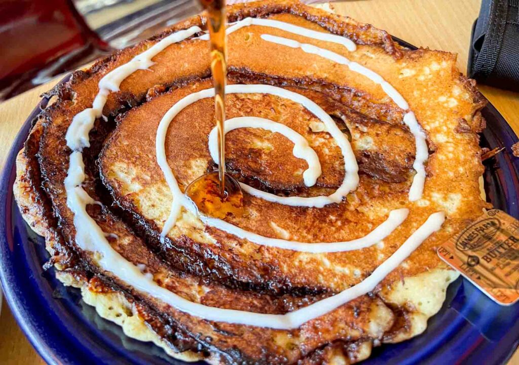 Syrup on Cinnamon Roll Pancakes at the Pantry in New Haven