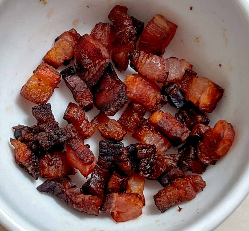 Close up of bacon cubes