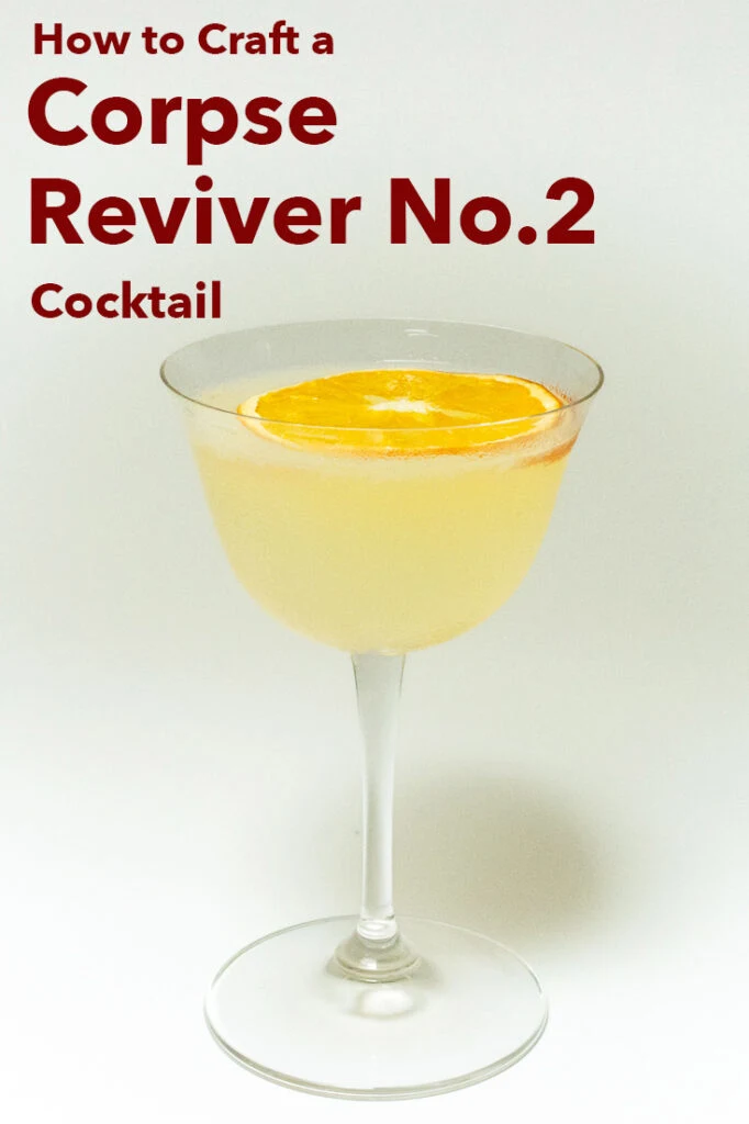 Pinterest image: photo of Dark and Stormy cocktail with caption reading "How to Craft a Corpse Reviver No. 2 Cocktail"