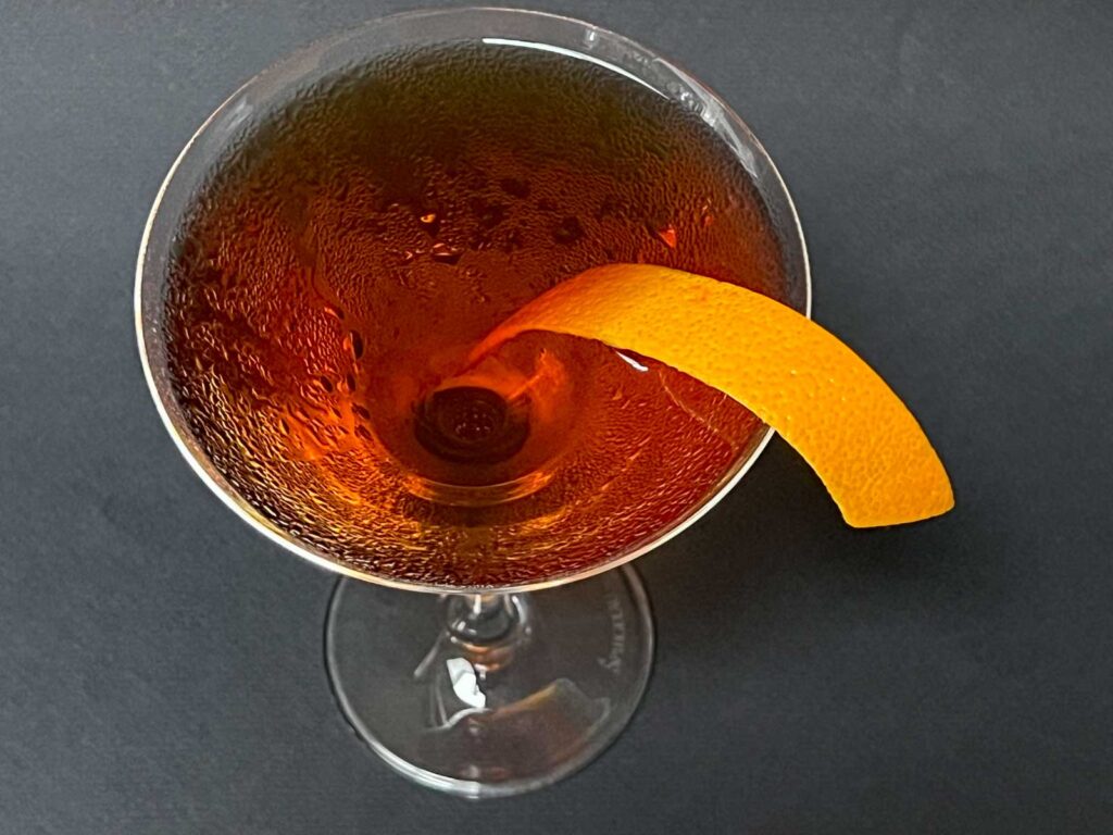 Hanky Panky Cocktail with Black Background from Above