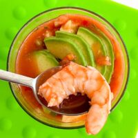 Mexican Shrimp Cocktail over a Green Dotted Background