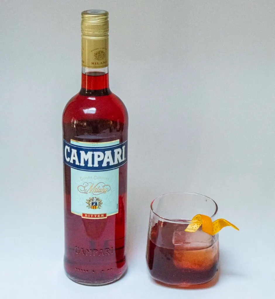 Negroni Sbagliato with Bottle of Campari