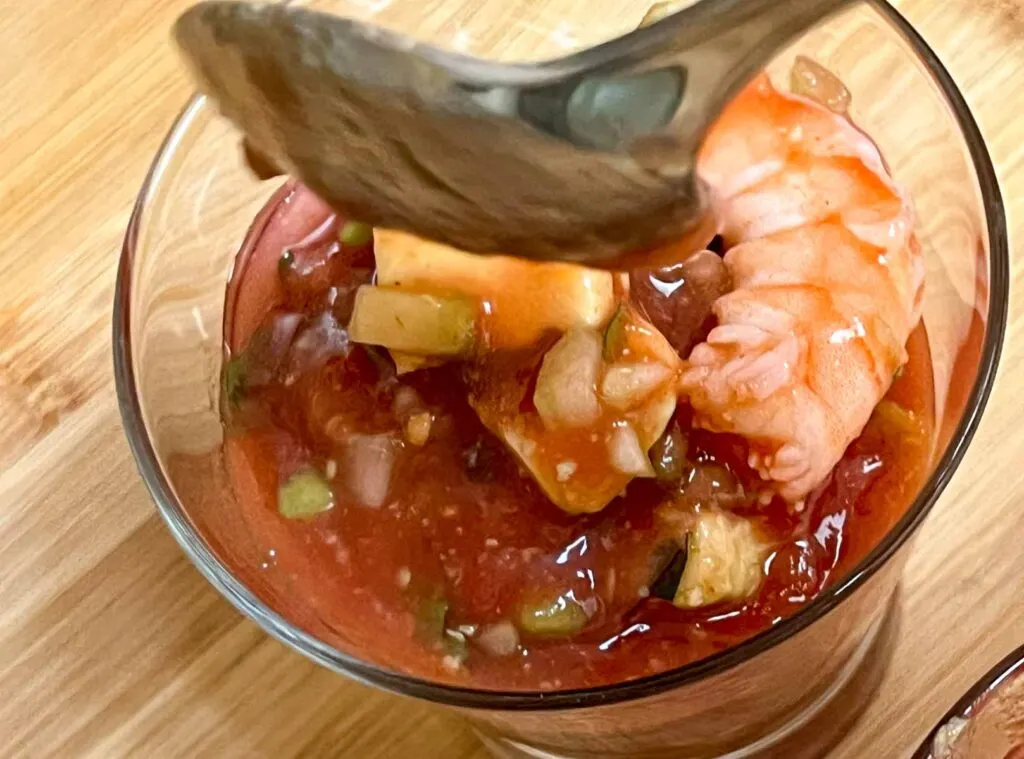Shrimp in bowl for Mexican Shrimp Cocktail