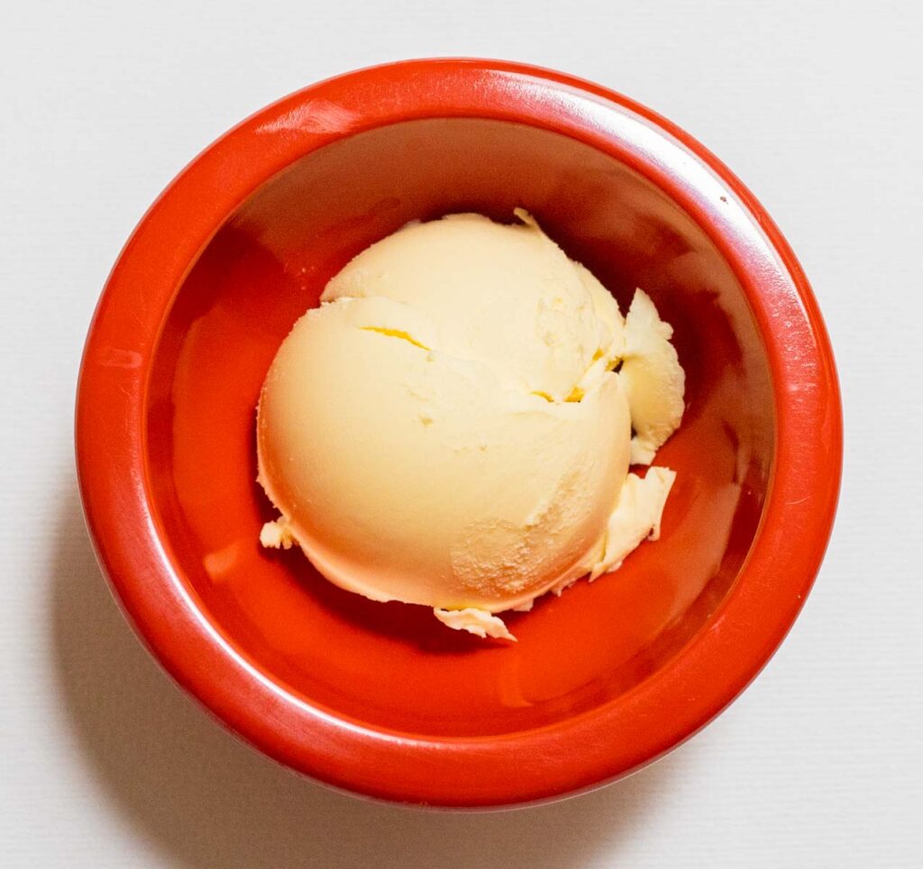 Butter in a red prep bowl