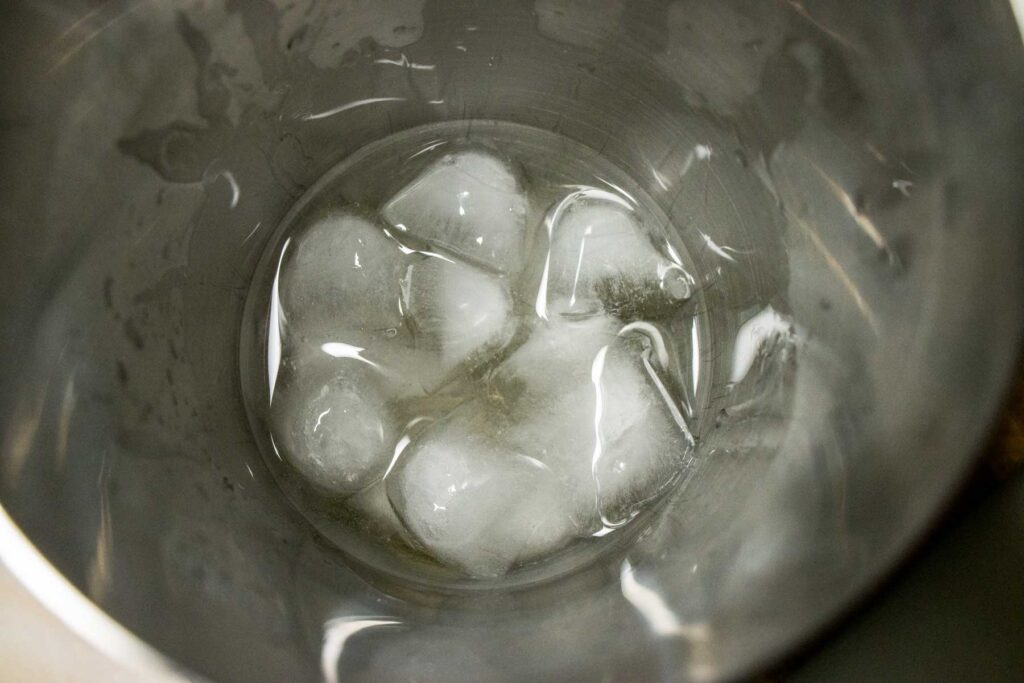 Ice in Shaker for Vesper Martini