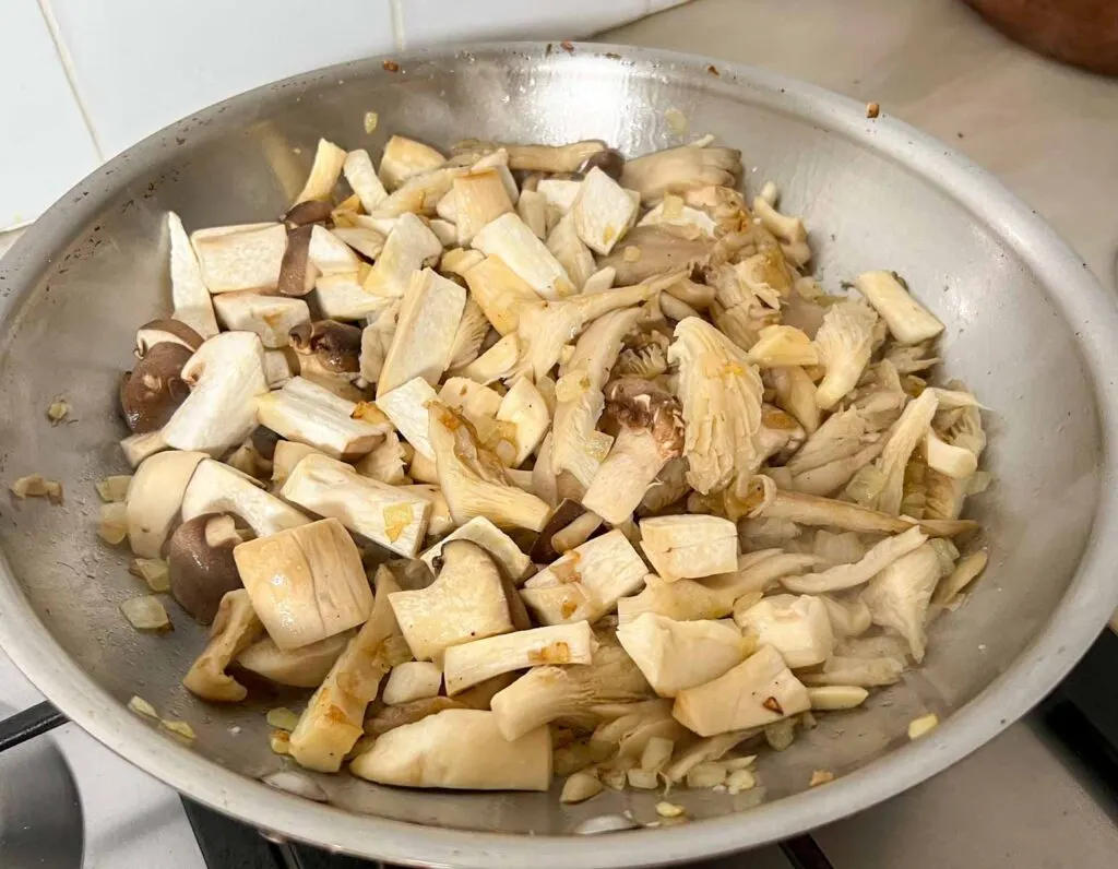 Mushrooms in a saute pan