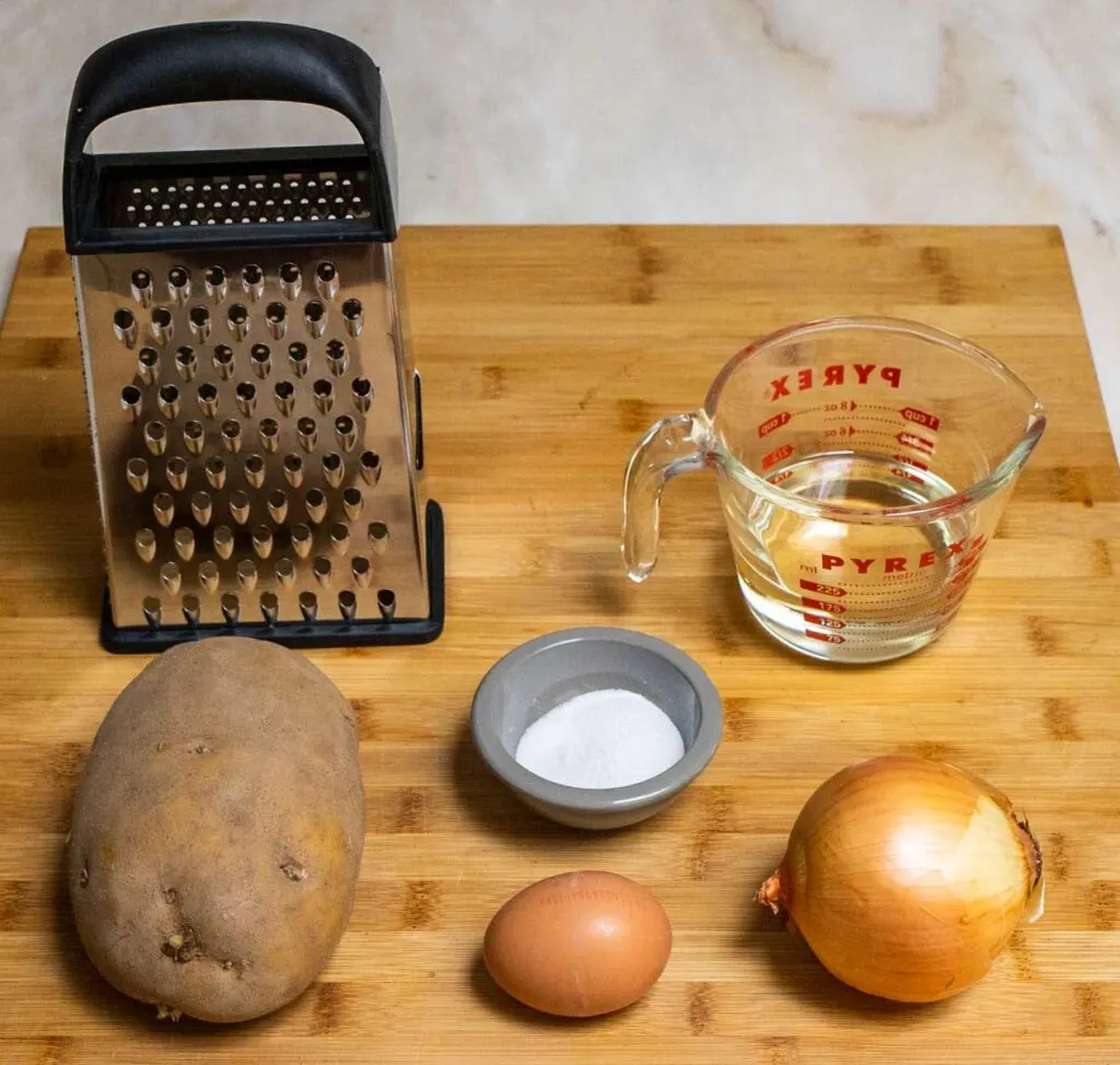 Raw mise-en-place for potato latkes
