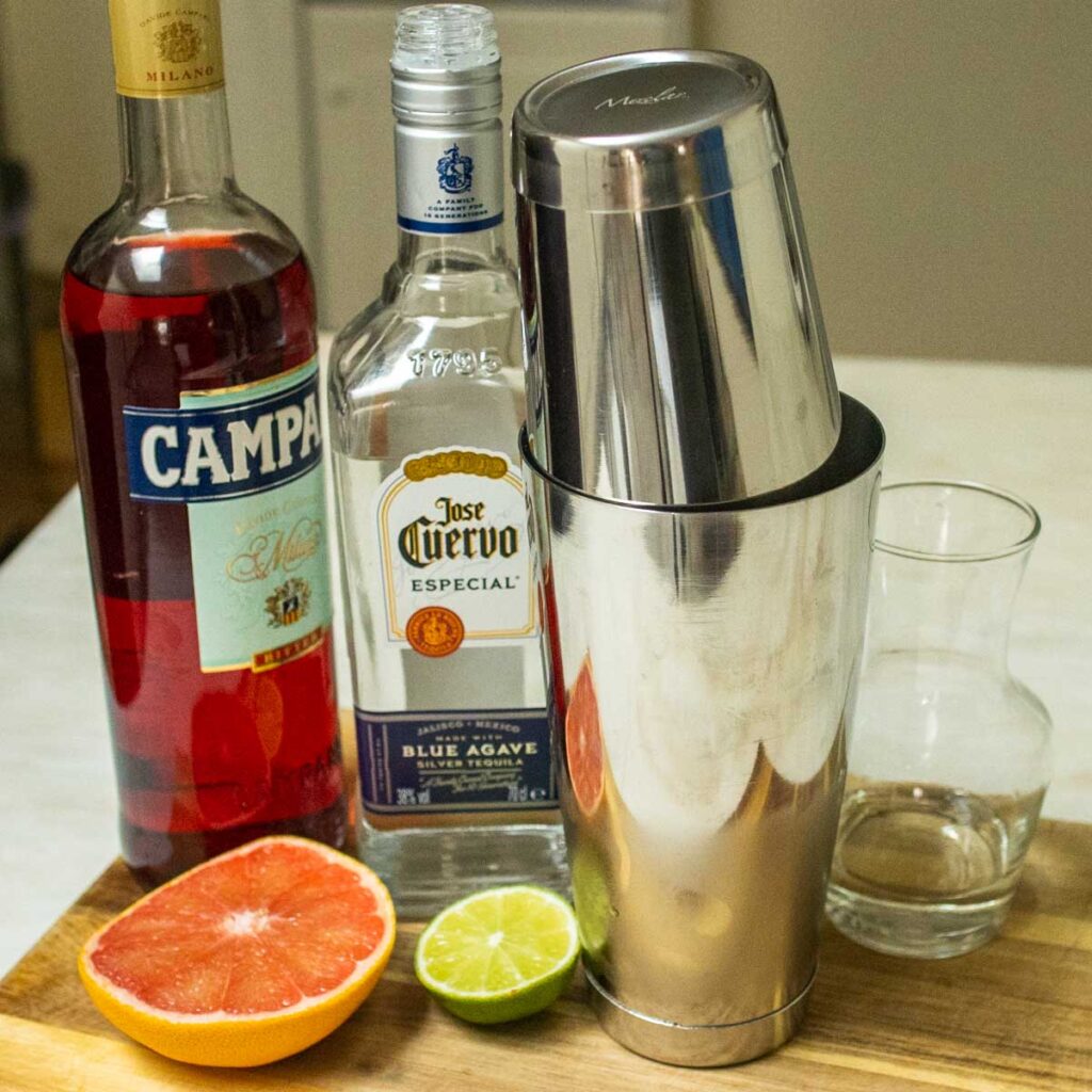Siesta Cocktail in Shaker with Ingredients