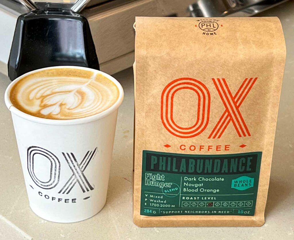 Cappuccino and Coffee Beans at Ox Coffee in Philadelphia