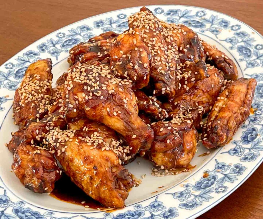 Asian Chicken Wings on an Oval Plate